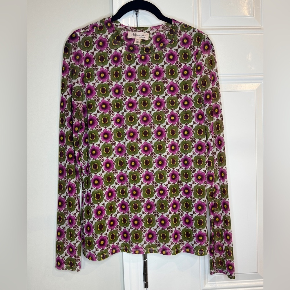 Philosophy long sleeve Floral sheer Blouse Size M
